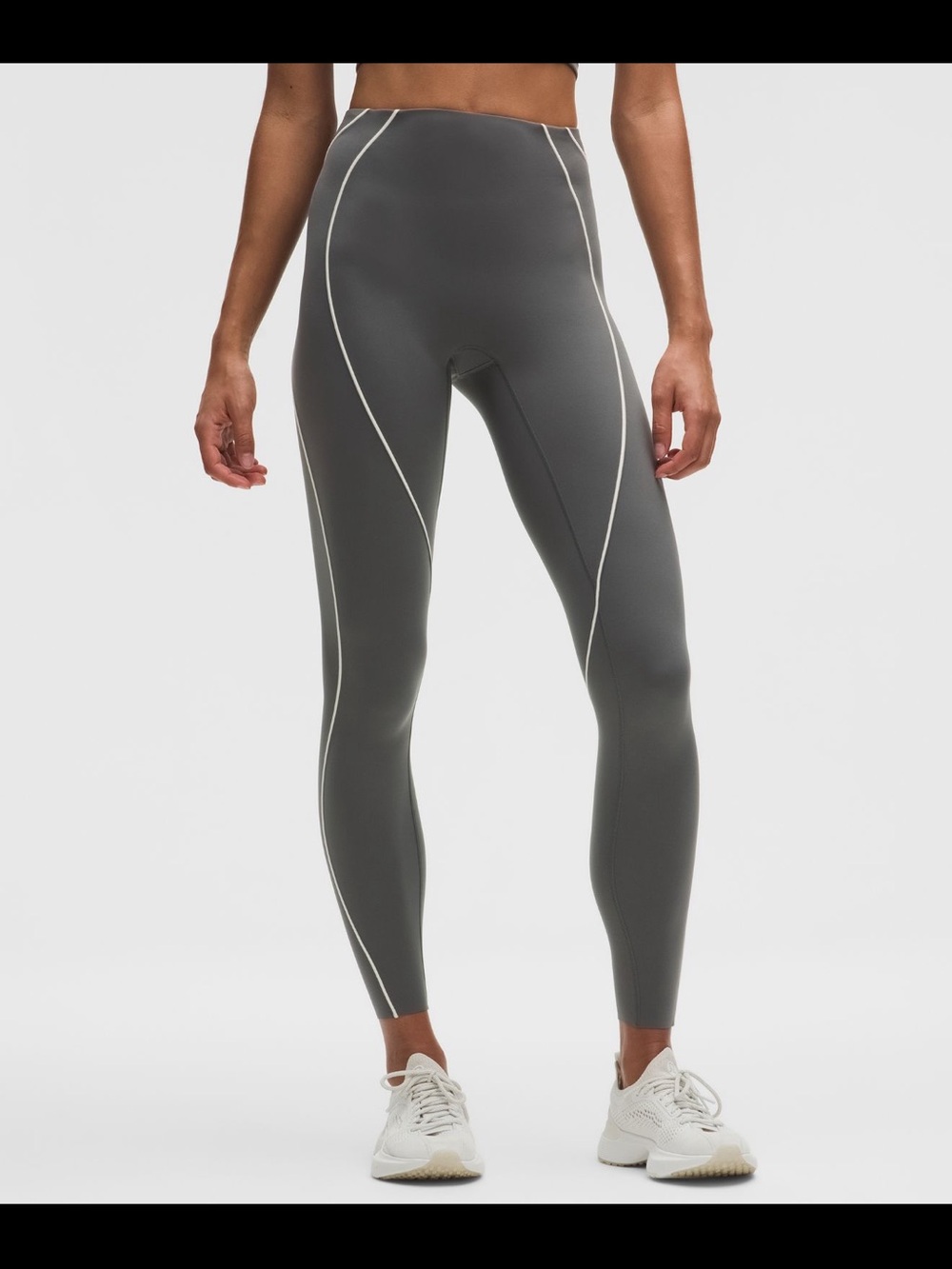 lululemon athletica Gray Leggings with White Contrast Piping